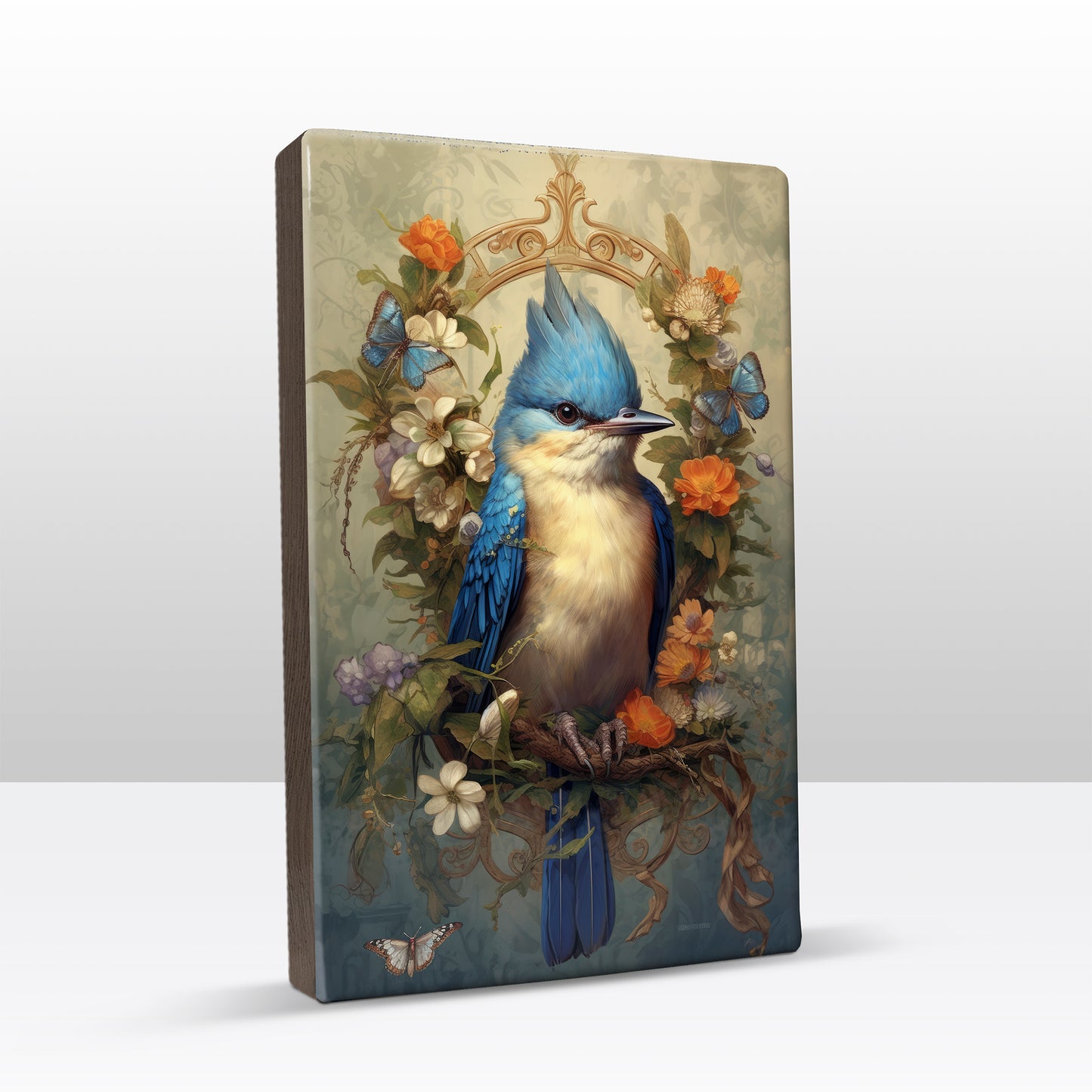 Kingfisher with flower wreath 1 - Laque print - 19.5 x 30 cm - LP341