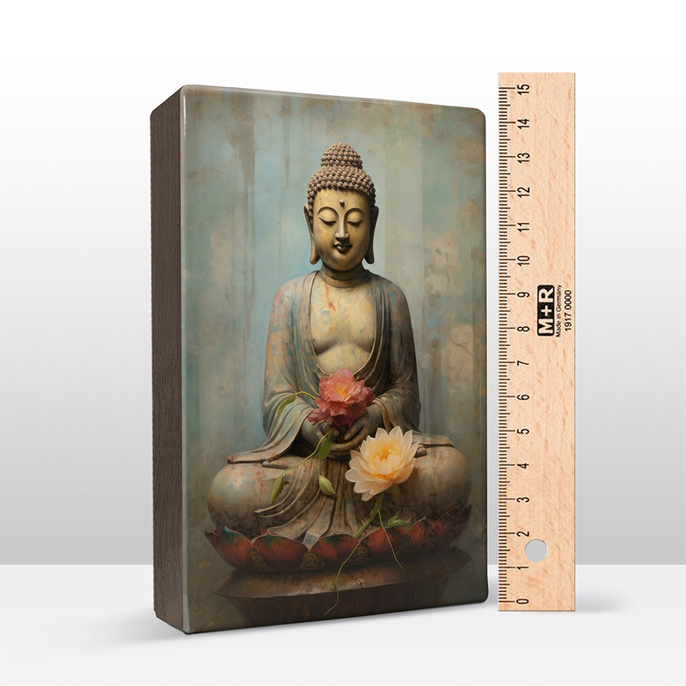 Boeddha met bloemen - Mini Laqueprint - 9,6 x 14,7 cm - LPS500