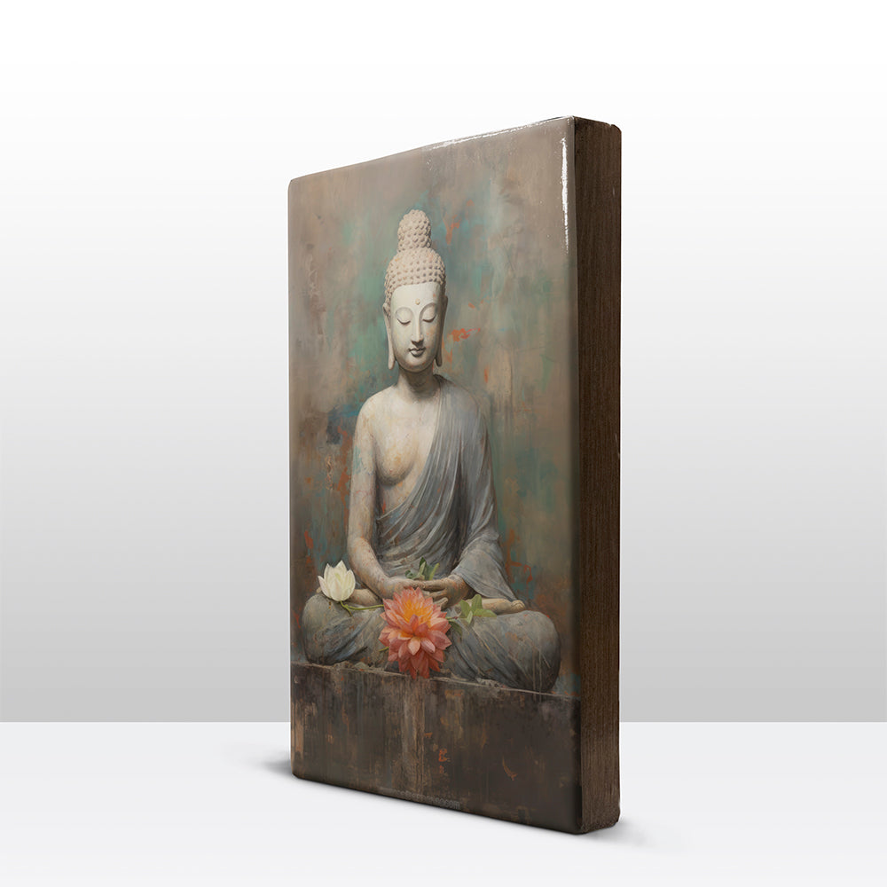 Boeddha met bloemen - Laqueprint - 19,5 x 30 cm - LP503