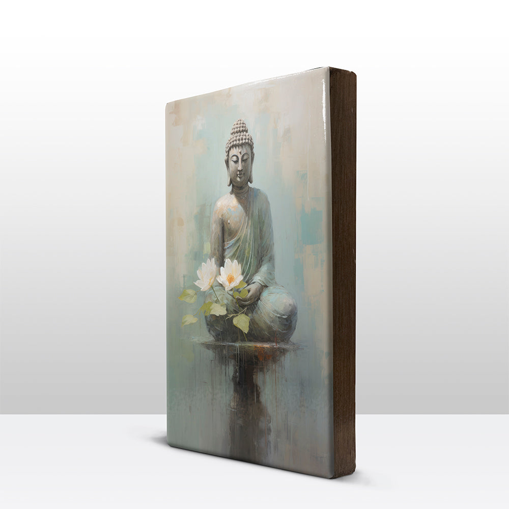 Boeddha met bloemen - Laqueprint - 19,5 x 30 cm - LP506