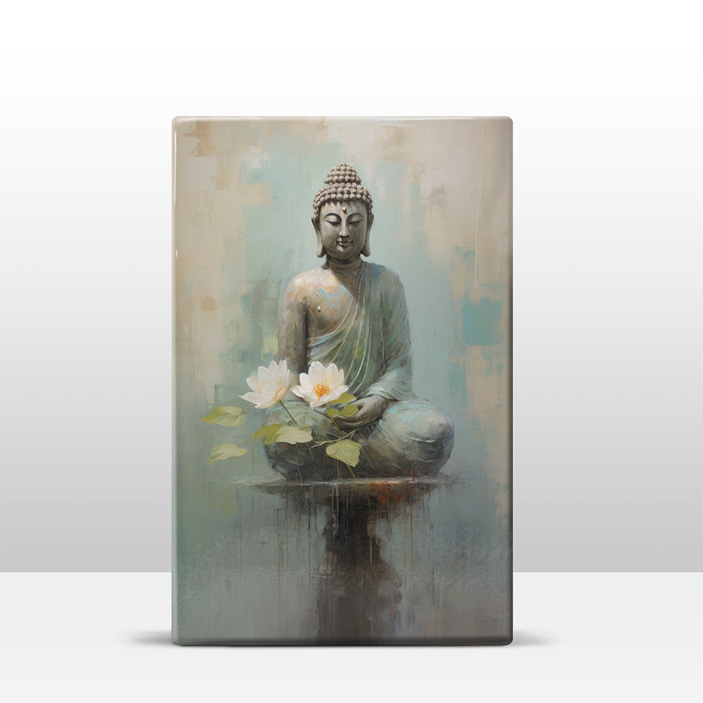 Boeddha met bloemen - Laqueprint - 19,5 x 30 cm - LP506