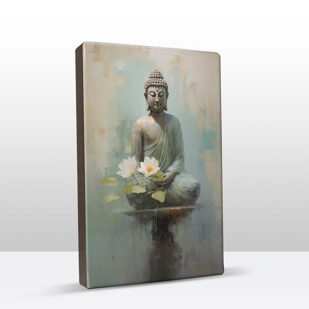 Boeddha met bloemen - Laqueprint - 19,5 x 30 cm - LP506