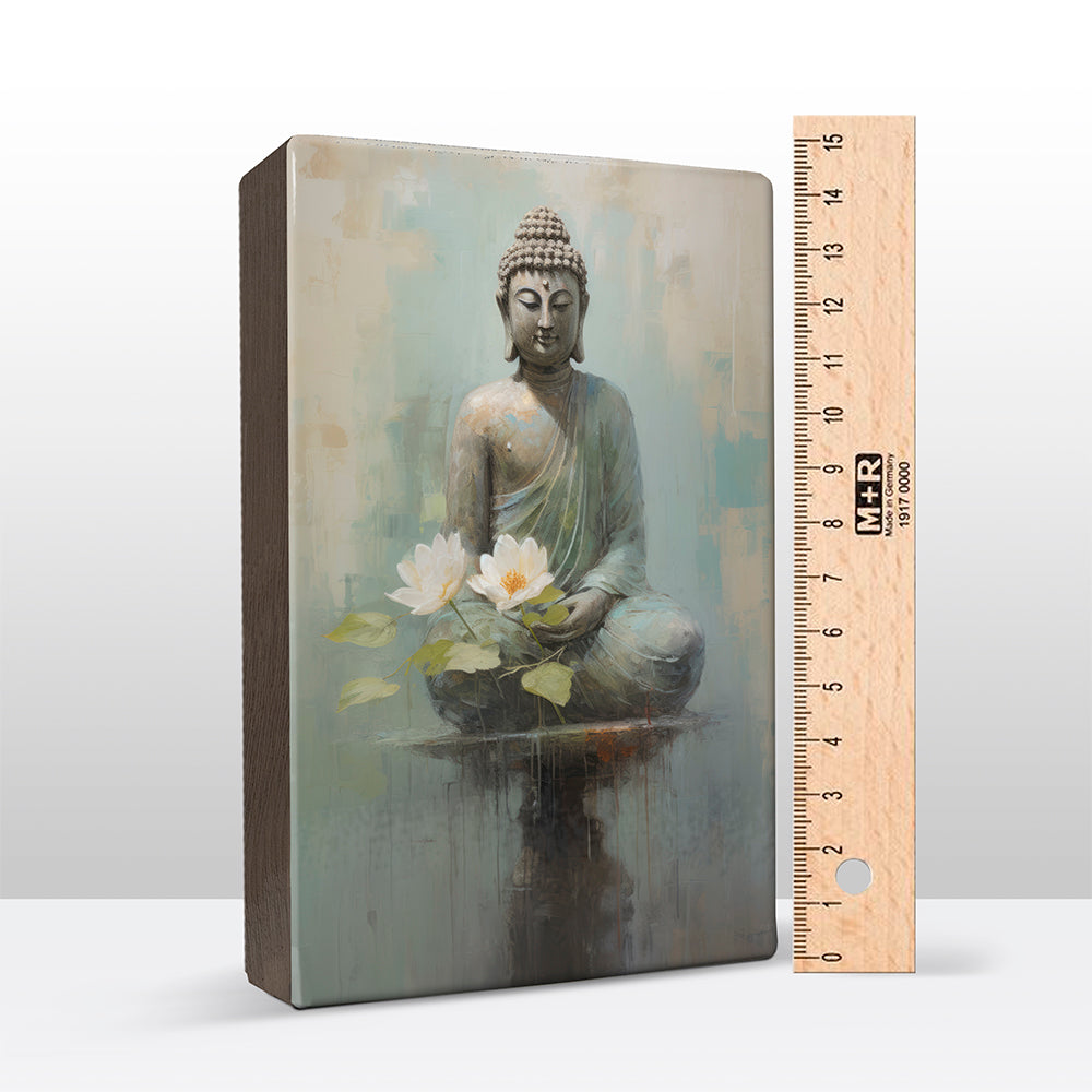 Boeddha met bloemen - Mini Laqueprint - 9,6 x 14,7 cm - LPS506