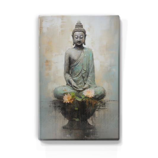 Boeddha met bloemen - Laqueprint - 19,5 x 30 cm - LP507