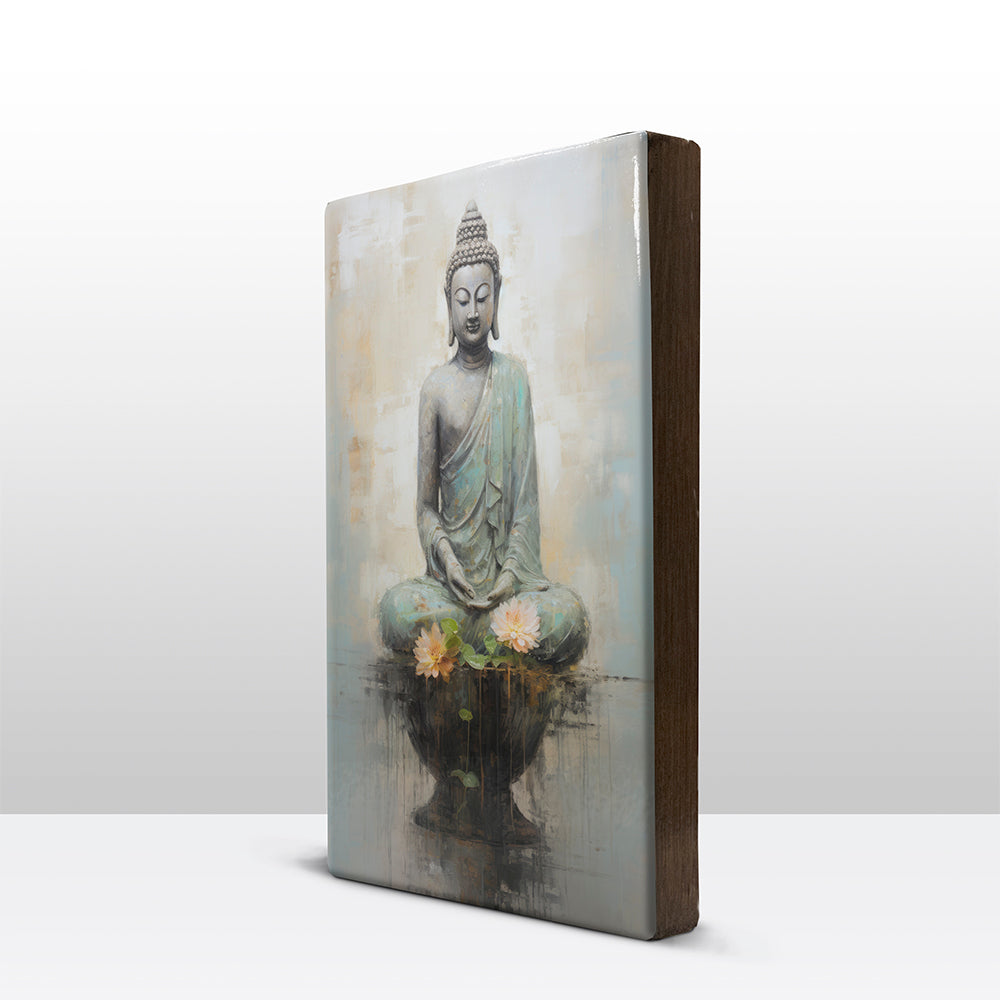 Boeddha met bloemen - Laqueprint - 19,5 x 30 cm - LP507