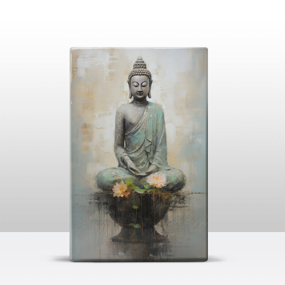 Boeddha met bloemen - Laqueprint - 19,5 x 30 cm - LP507