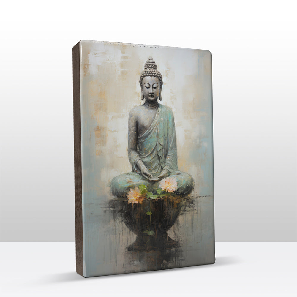 Boeddha met bloemen - Laqueprint - 19,5 x 30 cm - LP507