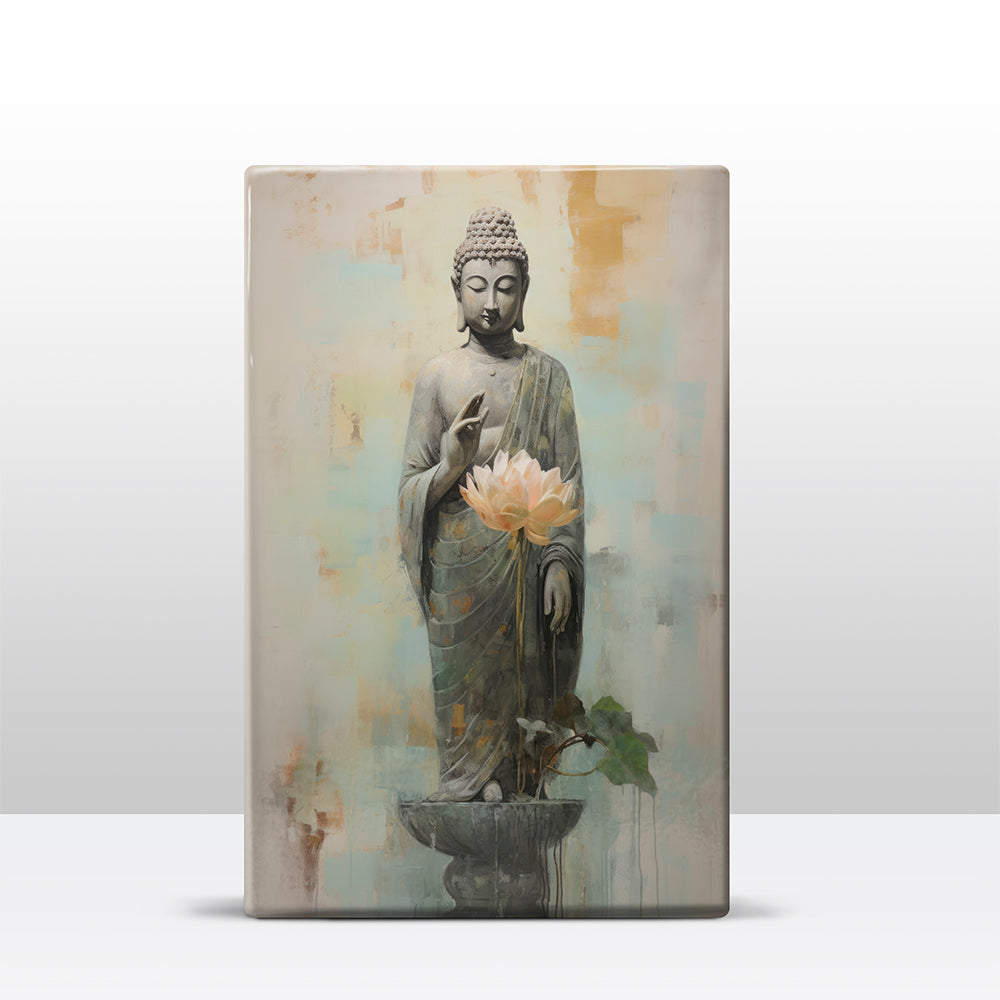 Boeddha met bloemen - Laqueprint - 19,5 x 30 cm - LP508