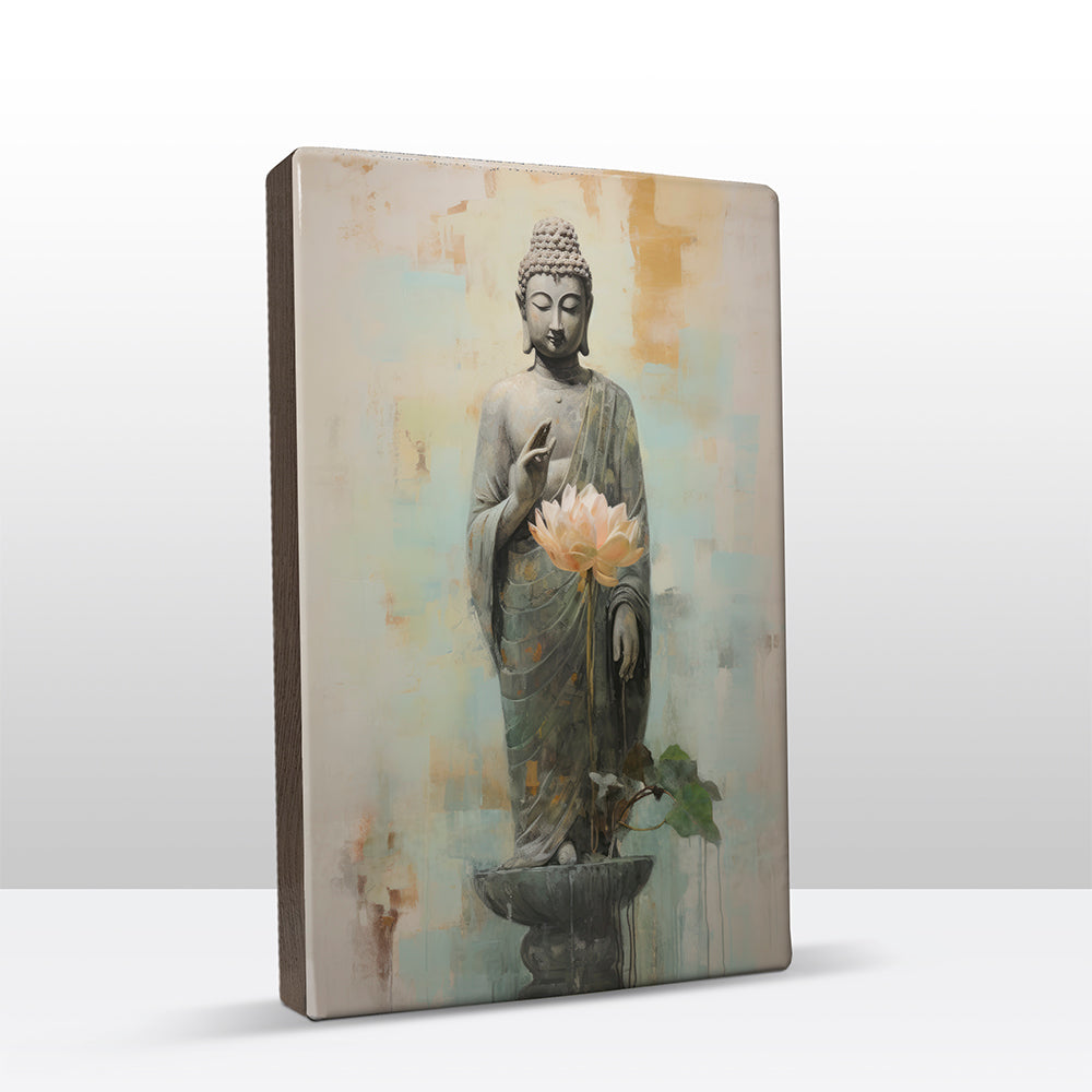Boeddha met bloemen - Laqueprint - 19,5 x 30 cm - LP508