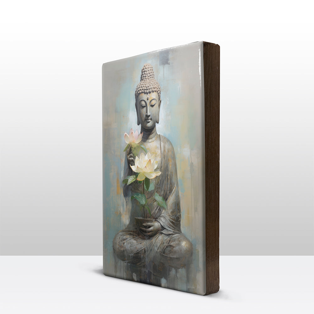Boeddha met bloemen - Laqueprint - 19,5 x 30 cm - LP509