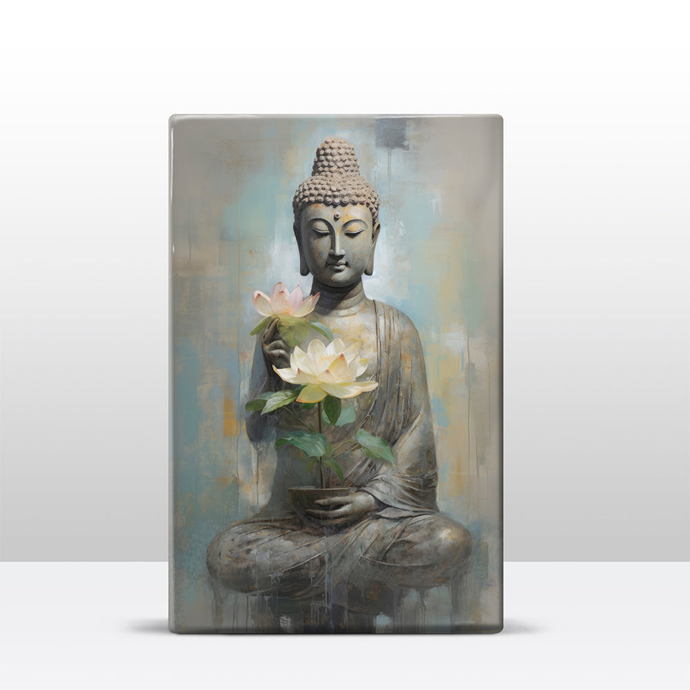 Boeddha met bloemen - Laqueprint - 19,5 x 30 cm - LP509