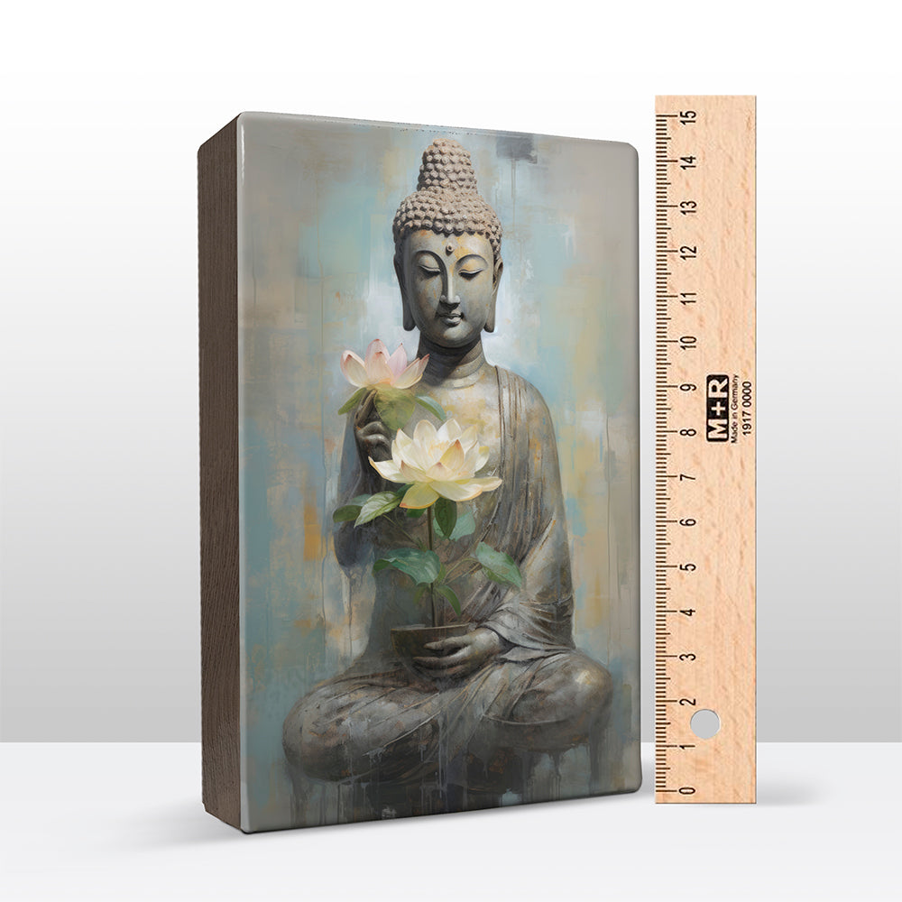 Boeddha met bloemen - Mini Laqueprint - 9,6 x 14,7 cm - LPS509