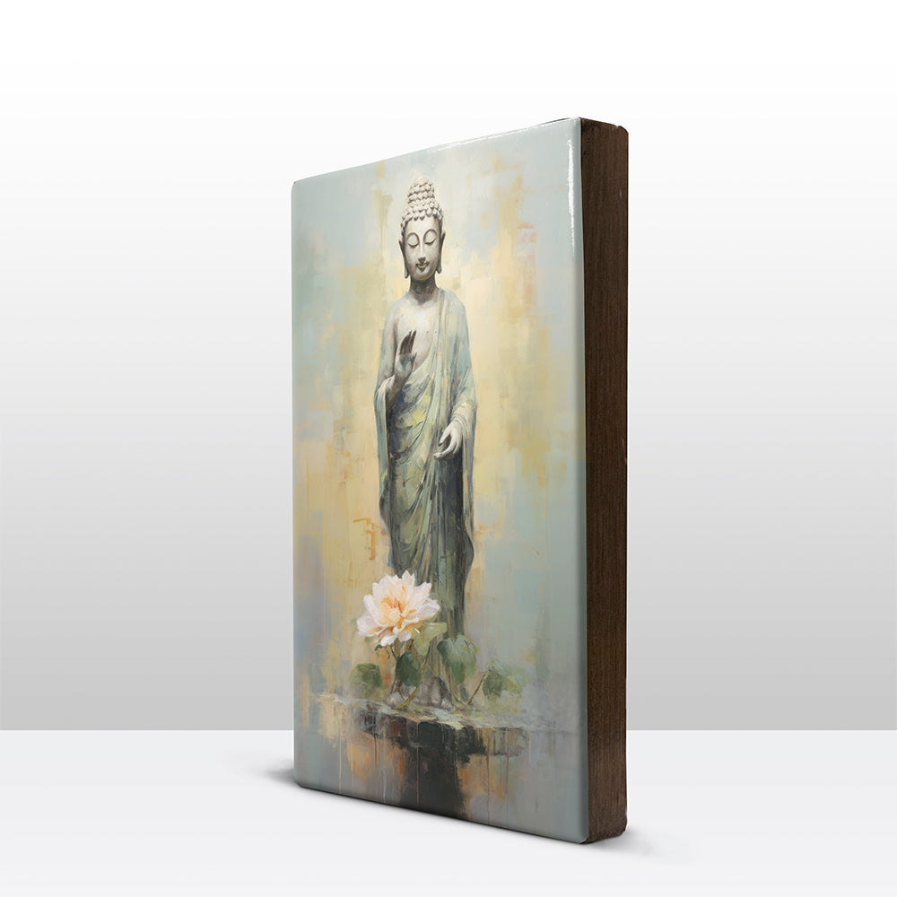 Boeddha met bloemen - Laqueprint - 19,5 x 30 cm - LP510