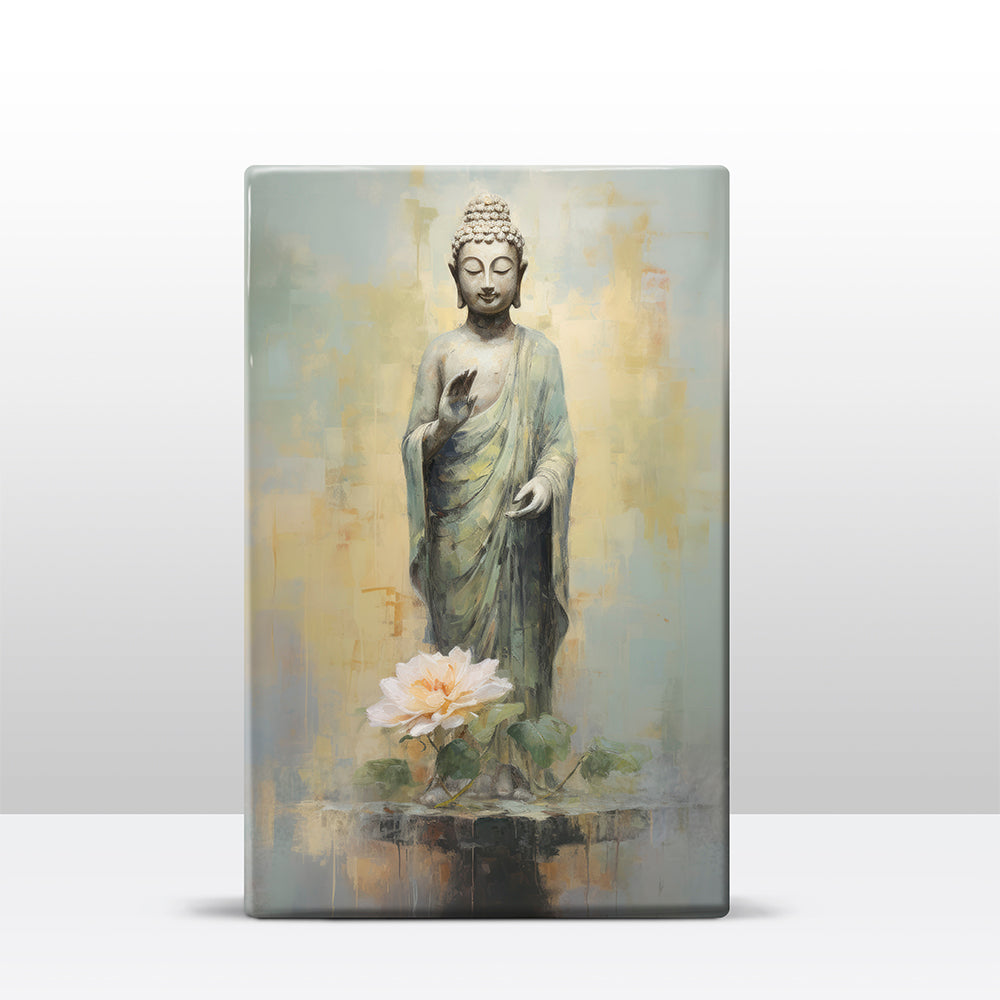 Boeddha met bloemen - Laqueprint - 19,5 x 30 cm - LP510