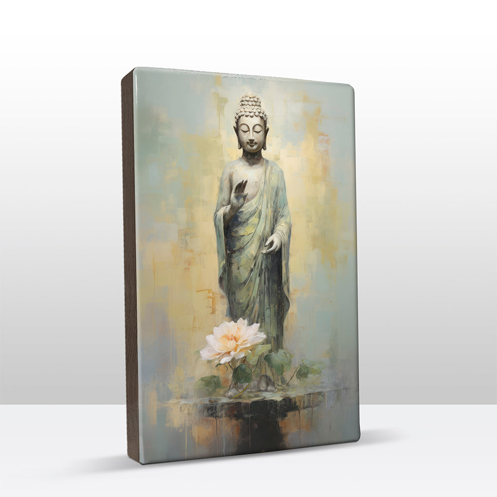 Boeddha met bloemen - Laqueprint - 19,5 x 30 cm - LP510