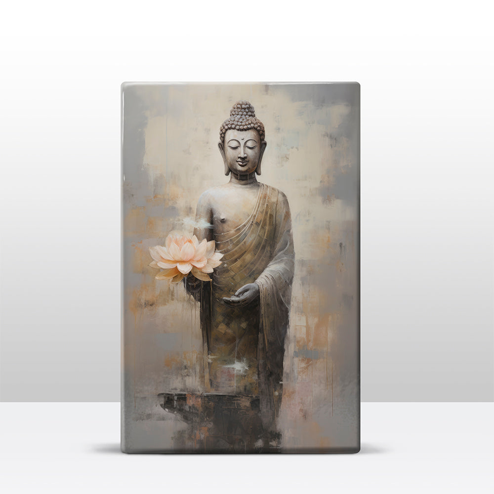Boeddha met bloemen - Laqueprint - 19,5 x 30 cm - LP511