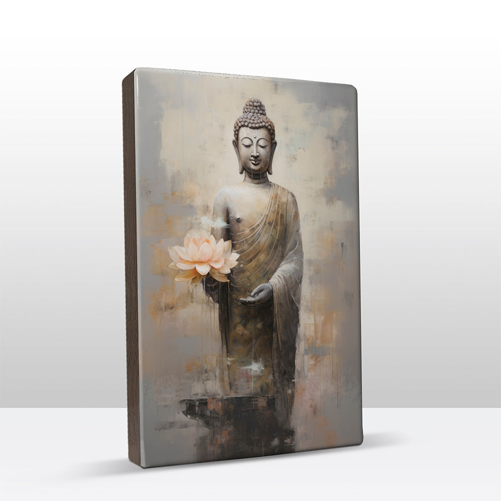 Boeddha met bloemen - Laqueprint - 19,5 x 30 cm - LP511