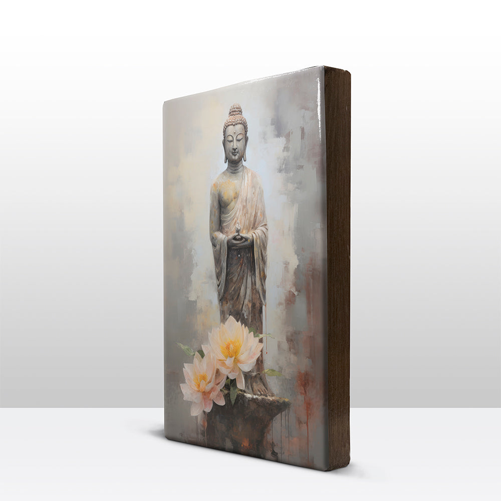 Boeddha met bloemen - Laqueprint - 19,5 x 30 cm - LP512