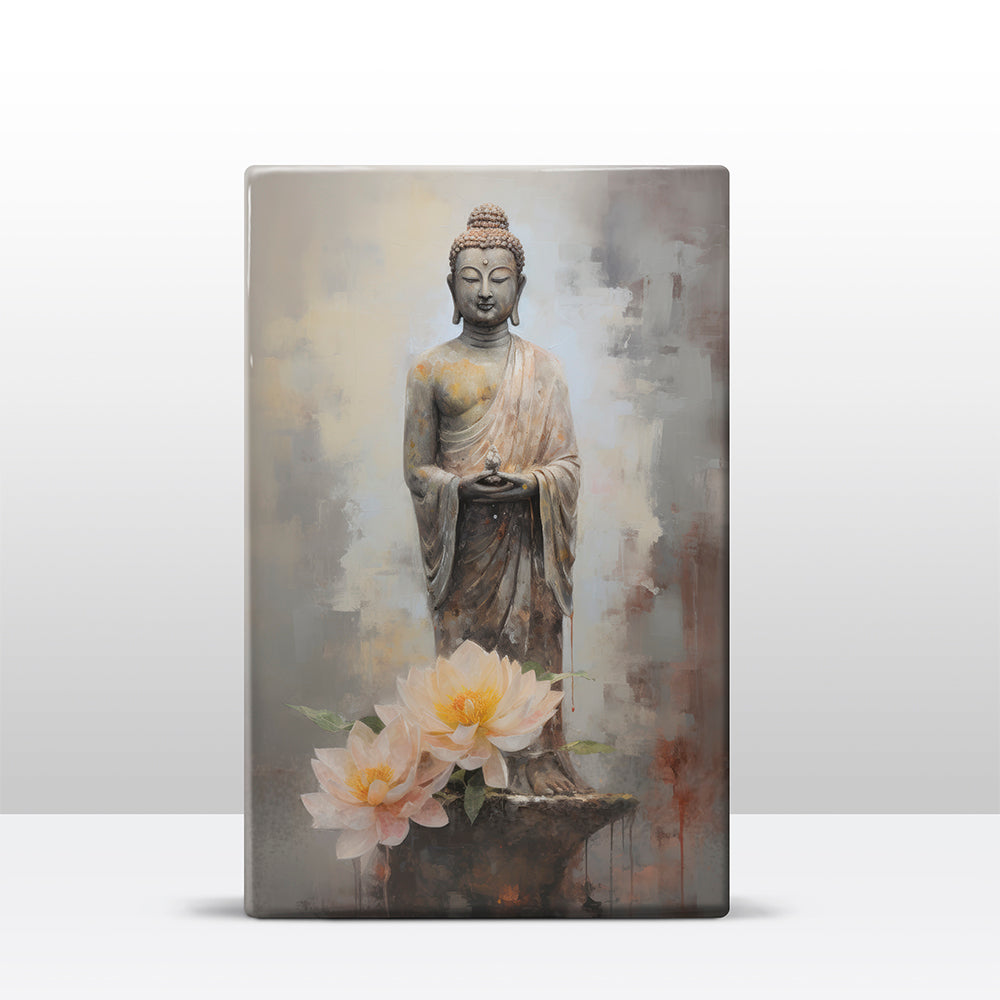 Boeddha met bloemen - Laqueprint - 19,5 x 30 cm - LP512