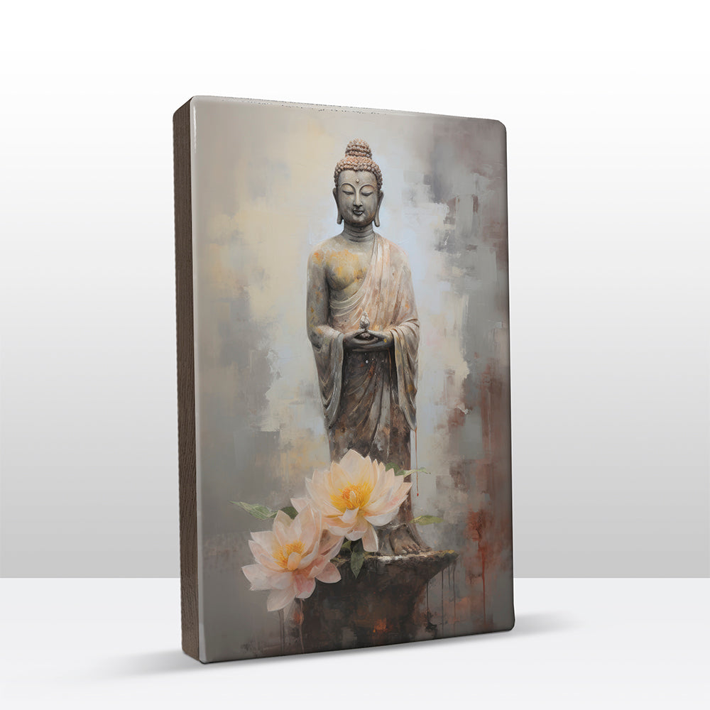 Boeddha met bloemen - Laqueprint - 19,5 x 30 cm - LP512