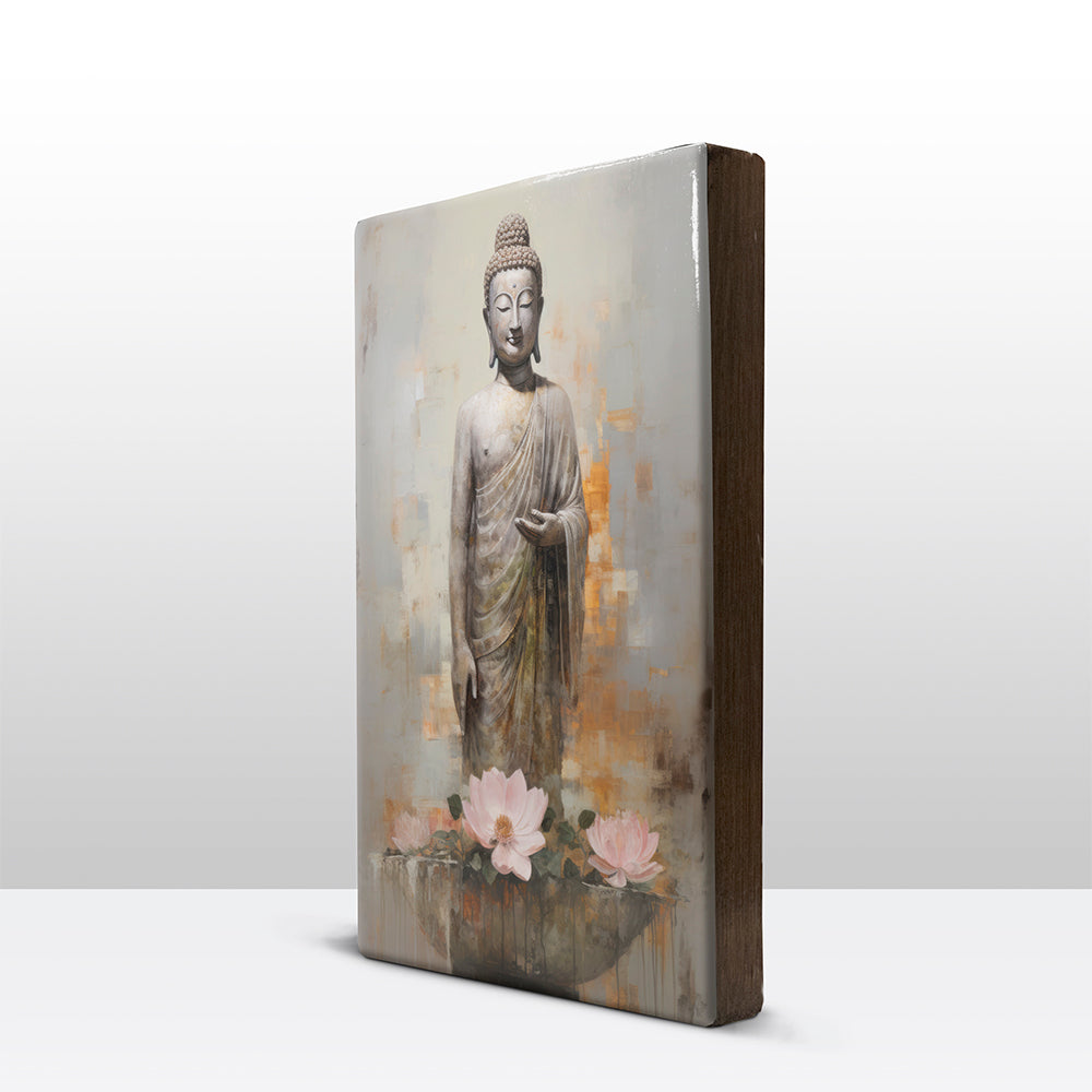Boeddha met bloemen - Laqueprint - 19,5 x 30 cm - LP513