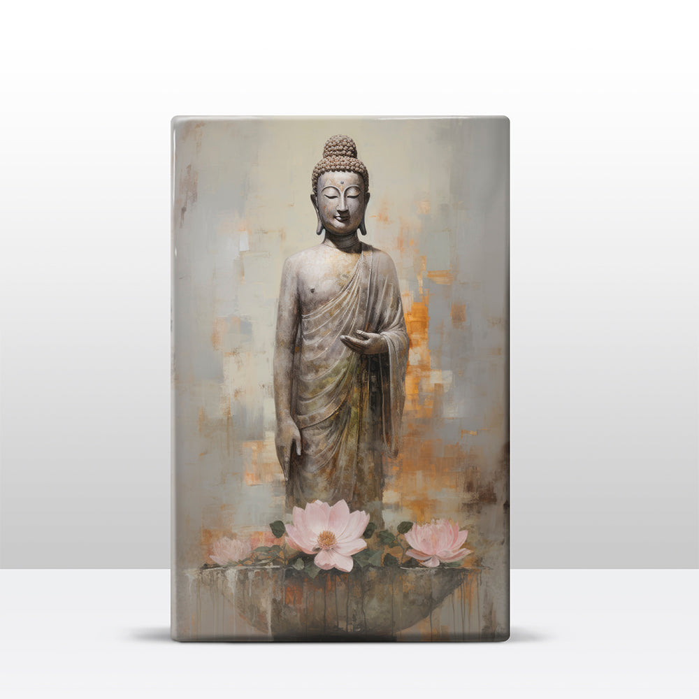 Boeddha met bloemen - Laqueprint - 19,5 x 30 cm - LP513
