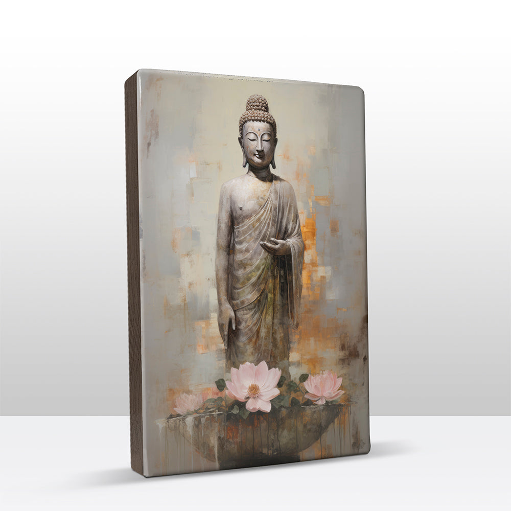 Boeddha met bloemen - Laqueprint - 19,5 x 30 cm - LP513
