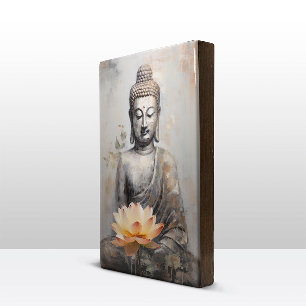 Boeddha met bloemen - Laqueprint - 19,5 x 30 cm - LP514