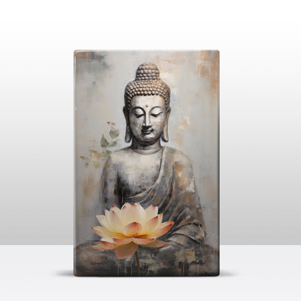 Boeddha met bloemen - Laqueprint - 19,5 x 30 cm - LP514