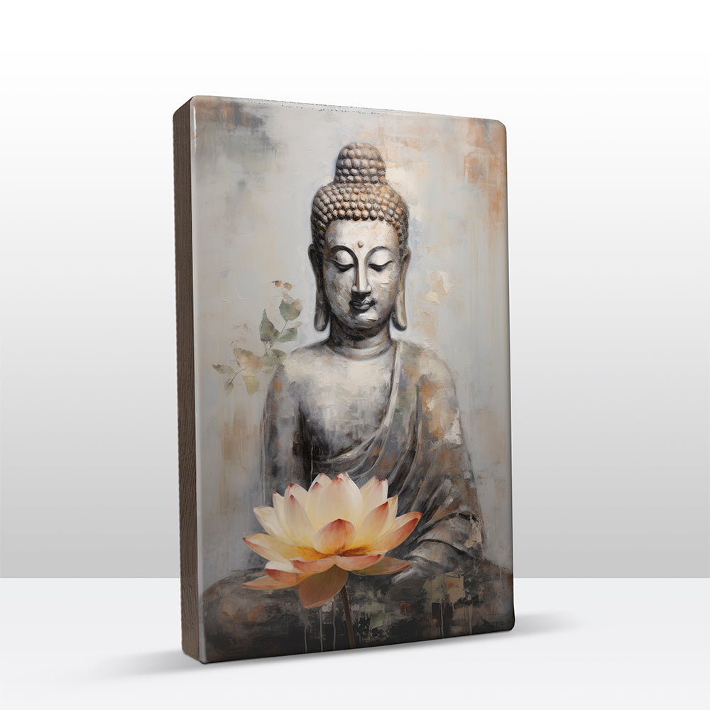 Boeddha met bloemen - Laqueprint - 19,5 x 30 cm - LP514
