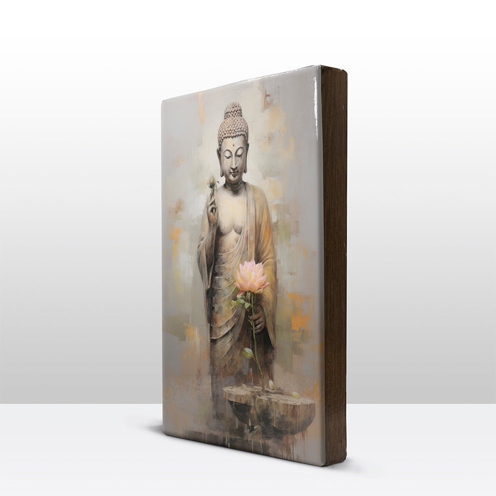 Boeddha met bloemen - Laqueprint - 19,5 x 30 cm - LP515