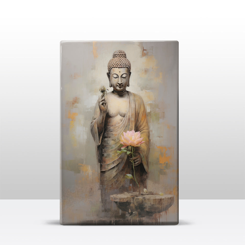 Boeddha met bloemen - Laqueprint - 19,5 x 30 cm - LP515