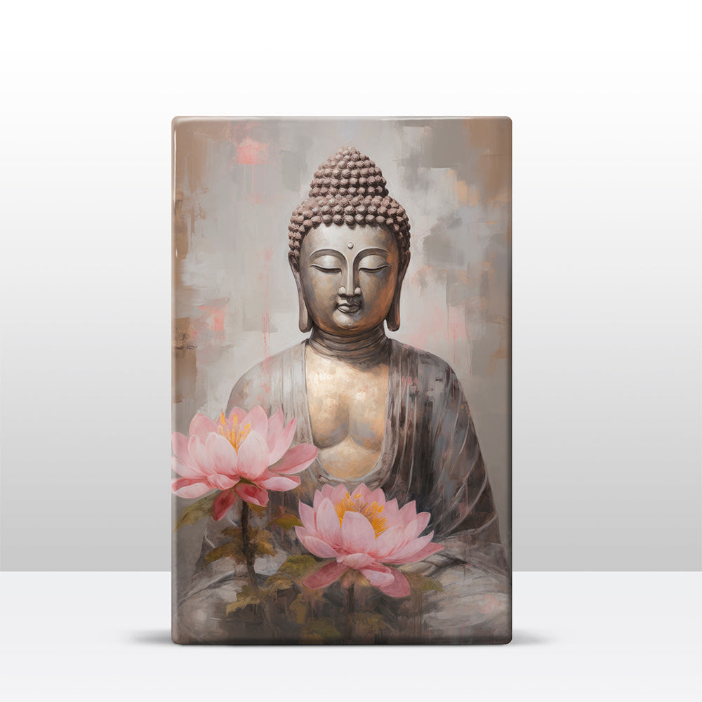 Boeddha met bloemen - Laqueprint - 19,5 x 30 cm - LP516