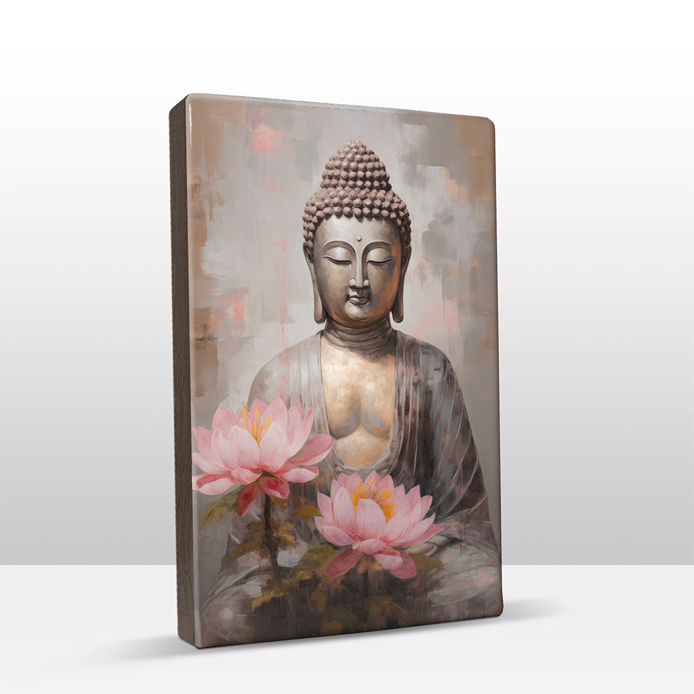 Boeddha met bloemen - Laqueprint - 19,5 x 30 cm - LP516