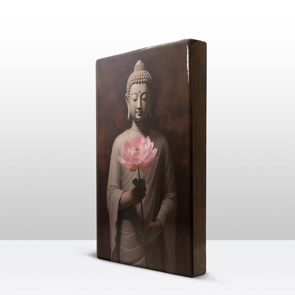 Boeddha met bloemen - Laqueprint - 19,5 x 30 cm - LP517
