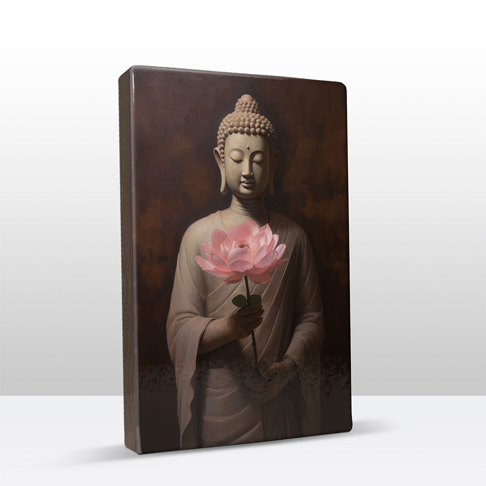 Boeddha met bloemen - Laqueprint - 19,5 x 30 cm - LP517