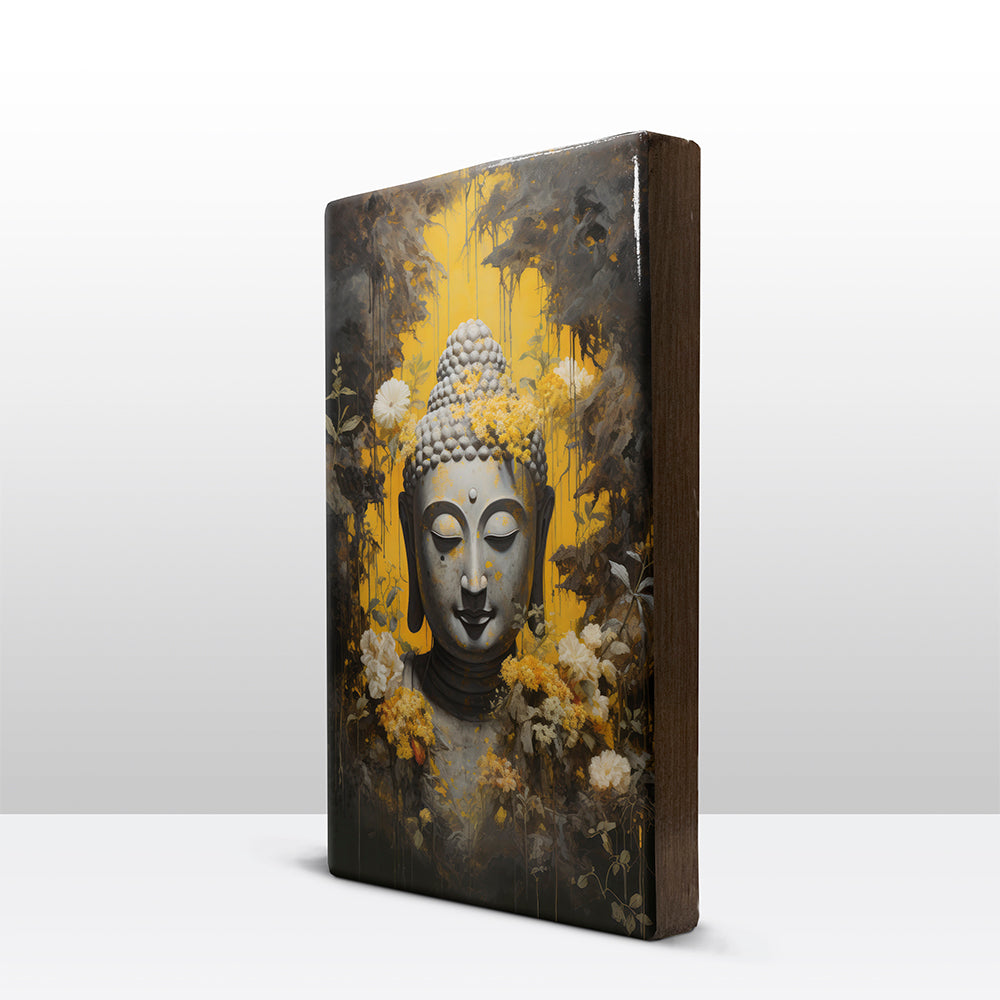 Boeddha met bloemen - Laqueprint - 19,5 x 30 cm - LP518