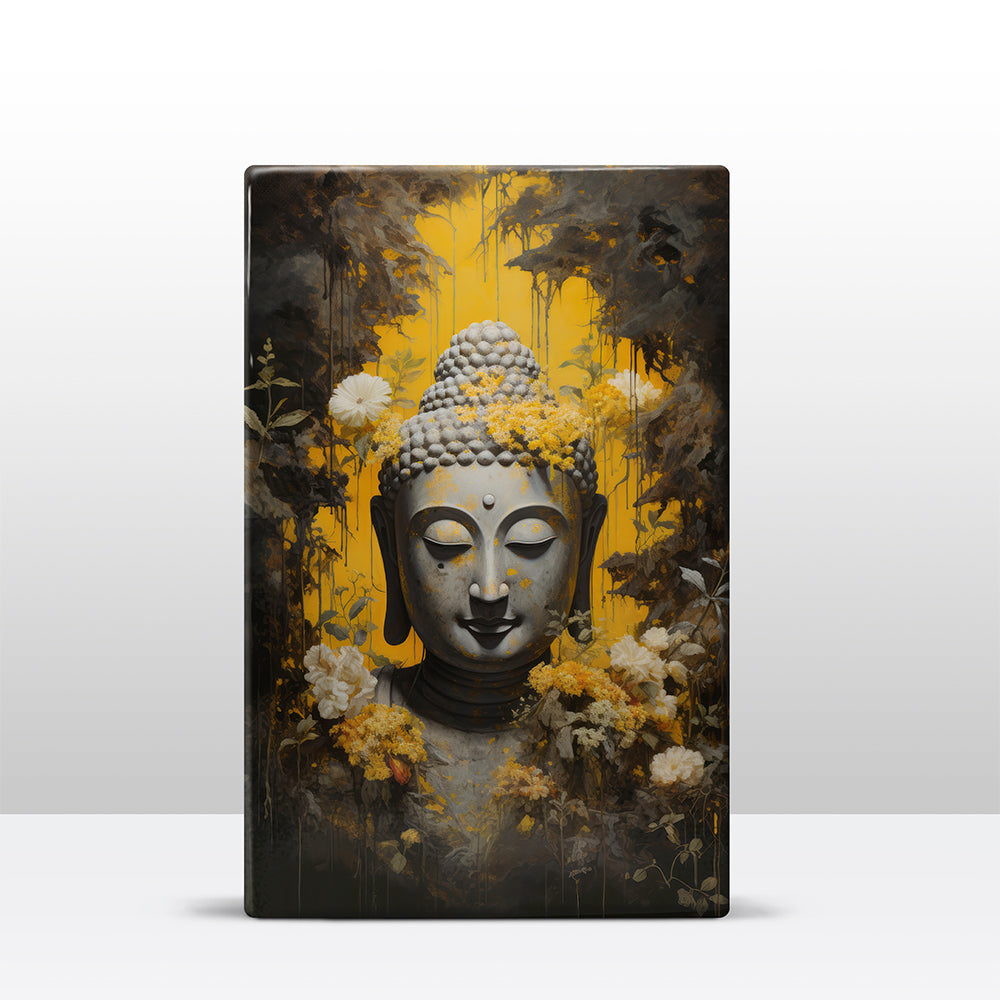 Boeddha met bloemen - Laqueprint - 19,5 x 30 cm - LP518