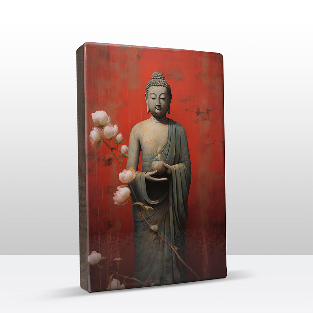 Boeddha met bloemen - Laqueprint - 19,5 x 30 cm - LP522