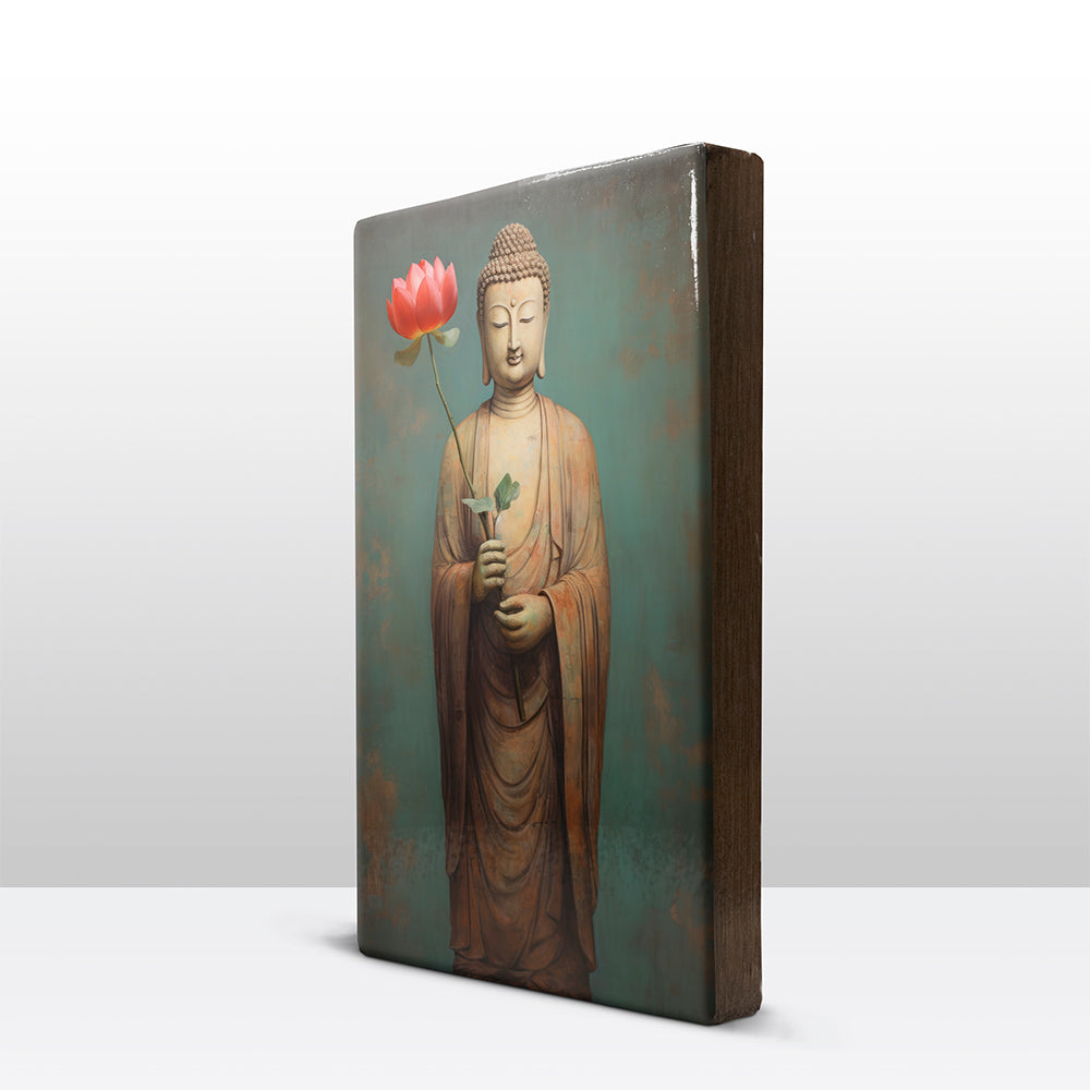 Boeddha met bloemen - Laqueprint - 19,5 x 30 cm - LP523