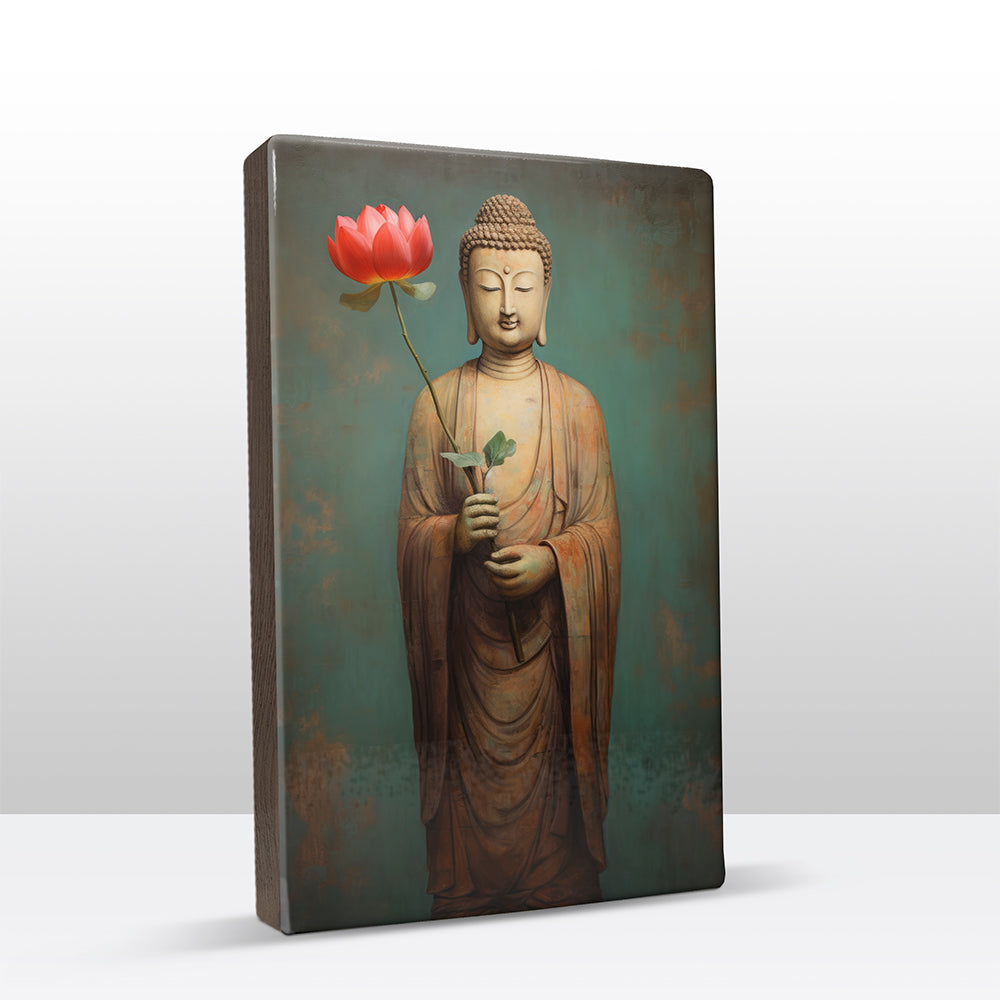Boeddha met bloemen - Laqueprint - 19,5 x 30 cm - LP523