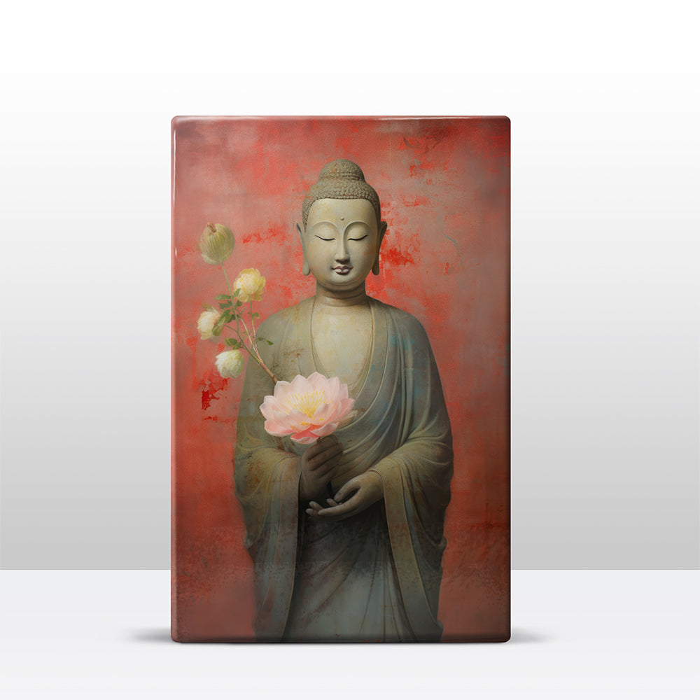 Buddha mit Blumen – Mini Laqueprint – 9,6 x 14,7 cm – LPS524