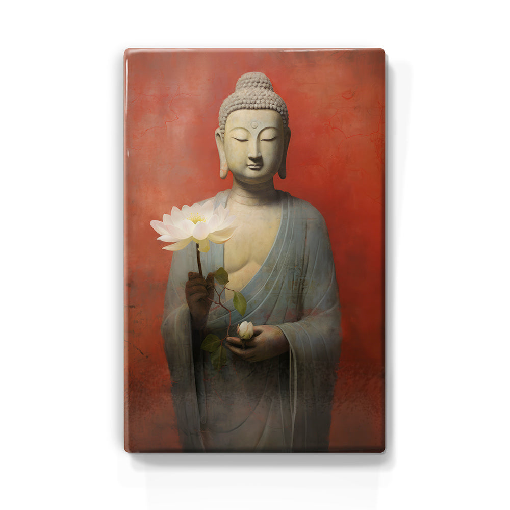 Boeddha met bloemen - Mini Laqueprint - 9,6 x 14,7 cm - LPS526
