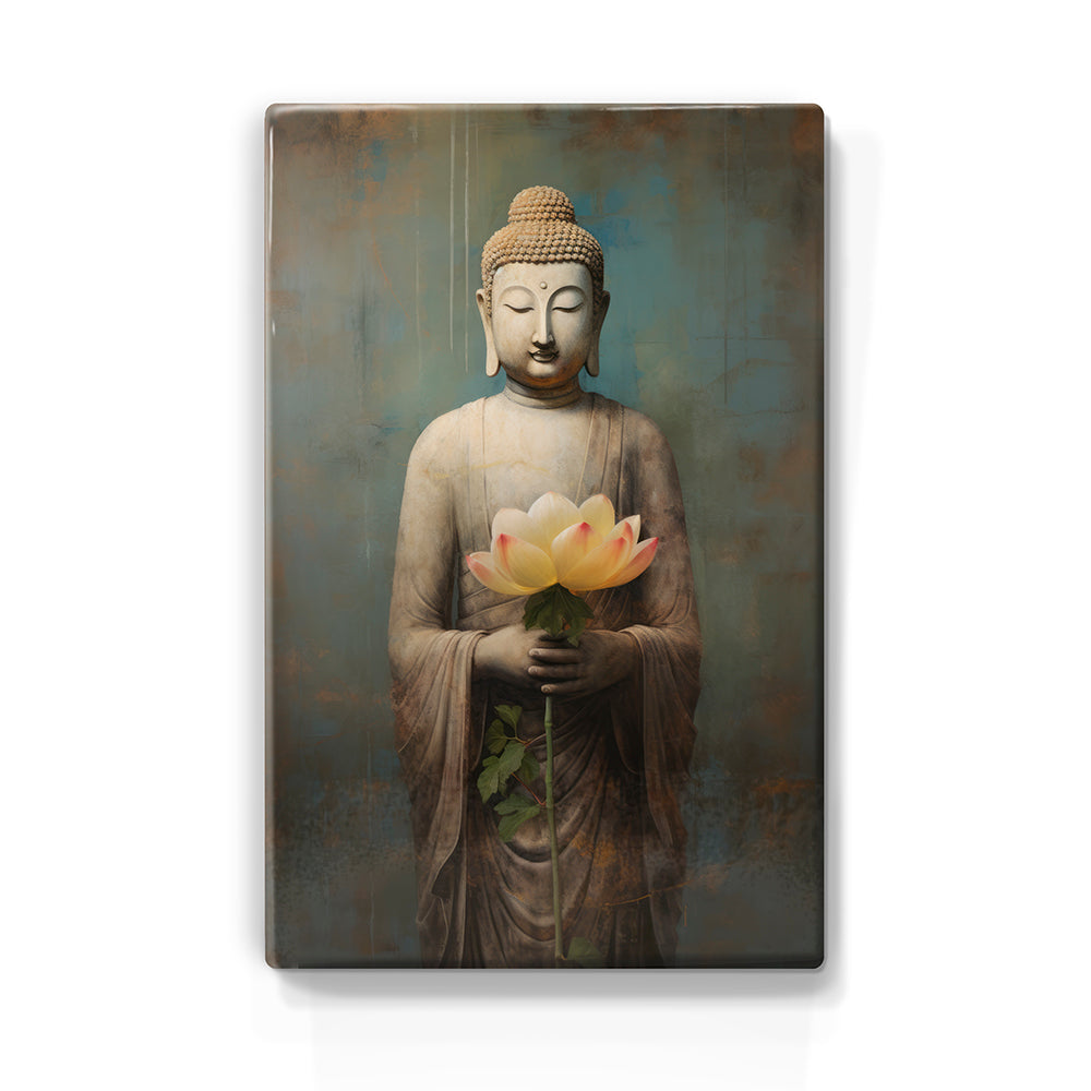 Boeddha met bloemen - Mini Laqueprint - 9,6 x 14,7 cm - LPS528