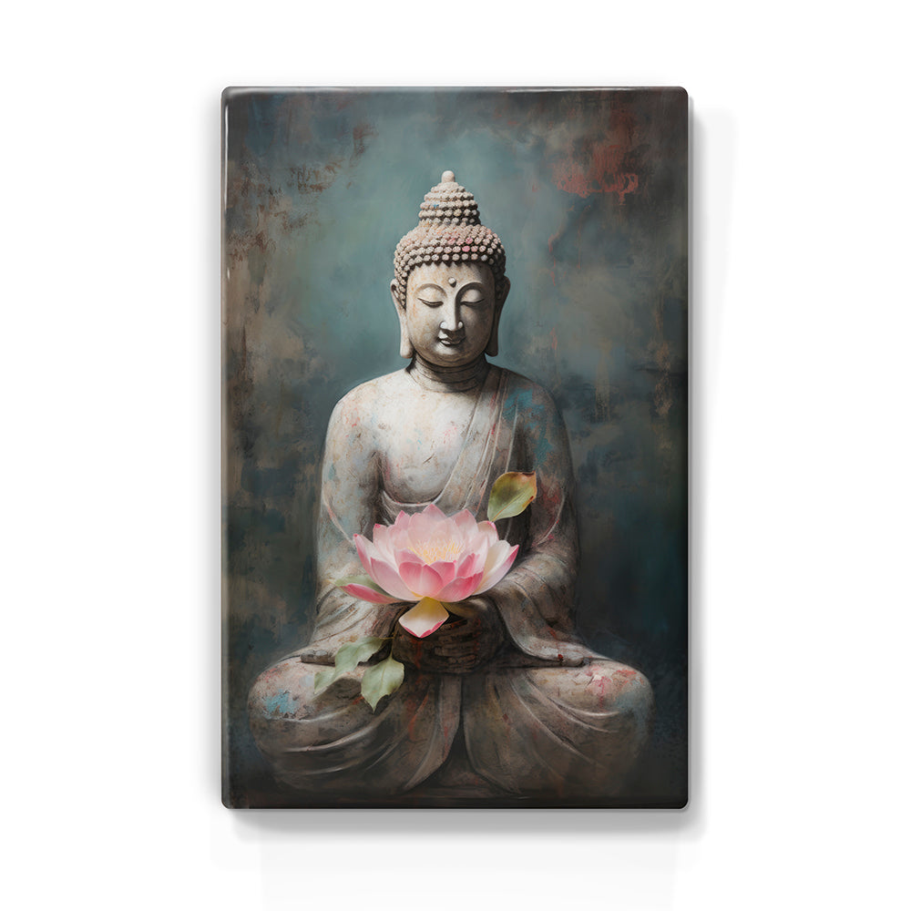Boeddha met bloemen - Laqueprint - 19,5 x 30 cm - LP529