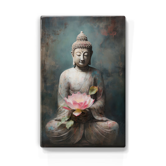 Boeddha met bloemen - Laqueprint - 19,5 x 30 cm - LP529