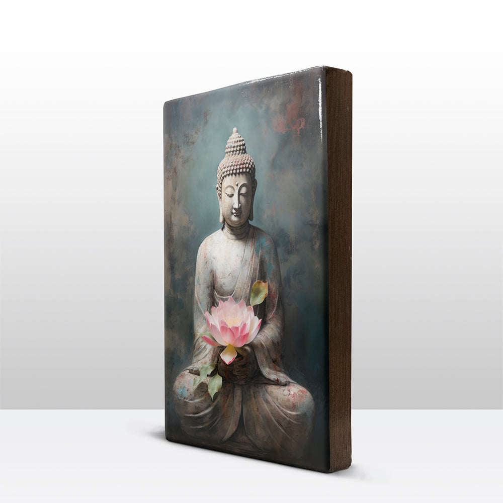Boeddha met bloemen - Laqueprint - 19,5 x 30 cm - LP529