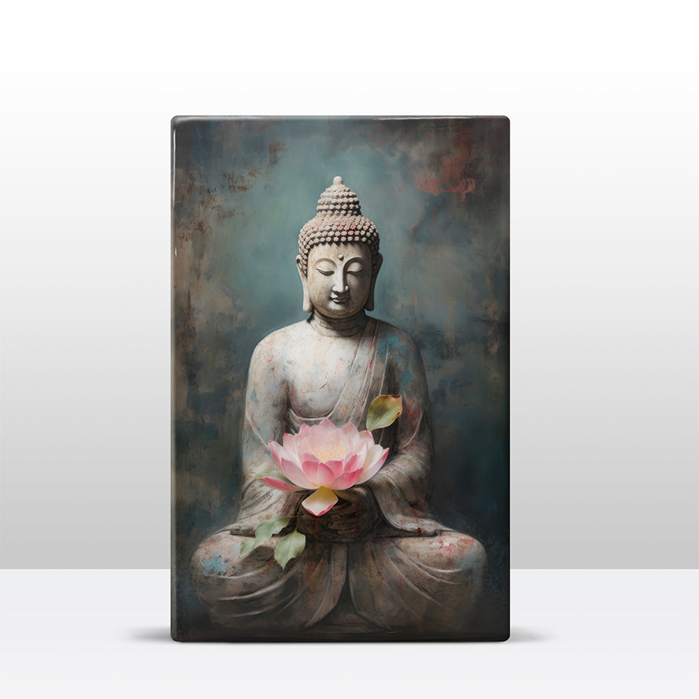 Boeddha met bloemen - Laqueprint - 19,5 x 30 cm - LP529