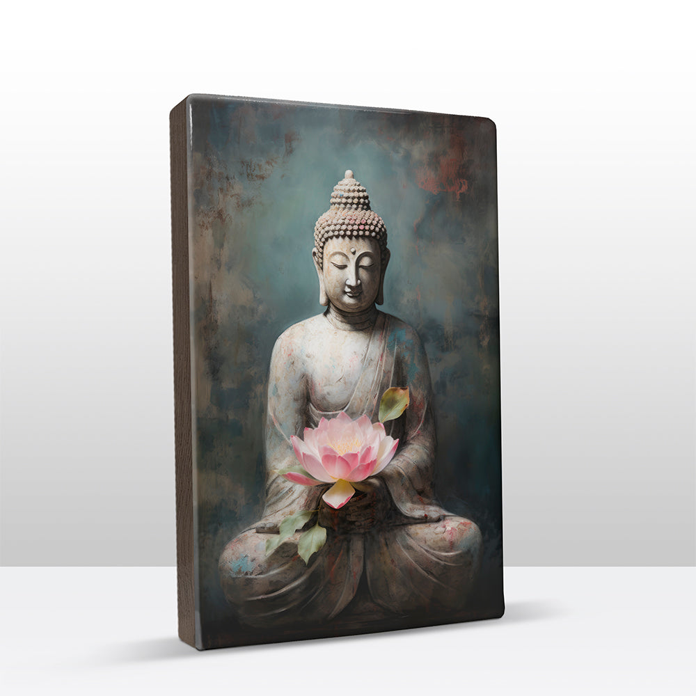 Boeddha met bloemen - Laqueprint - 19,5 x 30 cm - LP529