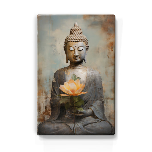 Boeddha met bloemen - Laqueprint - 19,5 x 30 cm - LP531
